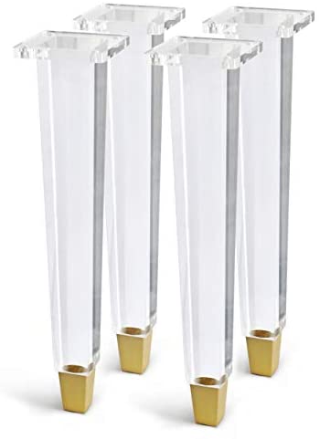 16 Inch Acrylic Furniture Legs Set of 4,Coffee Table,Desk,Bench Replacement Leg Home DIY Projects Modern Clear Decor (Square Leg/Gold Feet)
