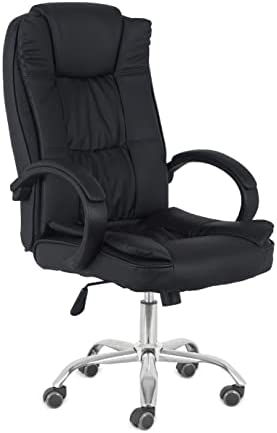 Comfty Fixed Armrests and Waterfall Edge Seat Executive Highback Leather Office Chair, 42.52"-45.67", Black
