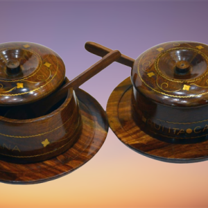 Pair Of Wooden Sugar Pot Handicraft