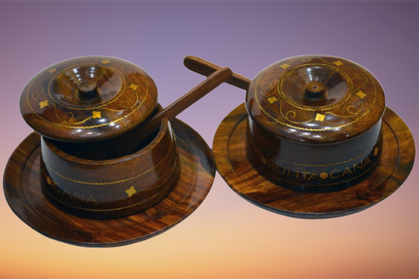 Pair Of Wooden Sugar Pot Handicraft